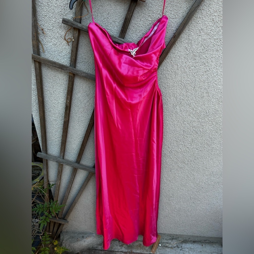 NWT Reformation Navaeh Satin Side Cutout Strapless Midi Bias Dress in Flambe - Picture 6 of 15